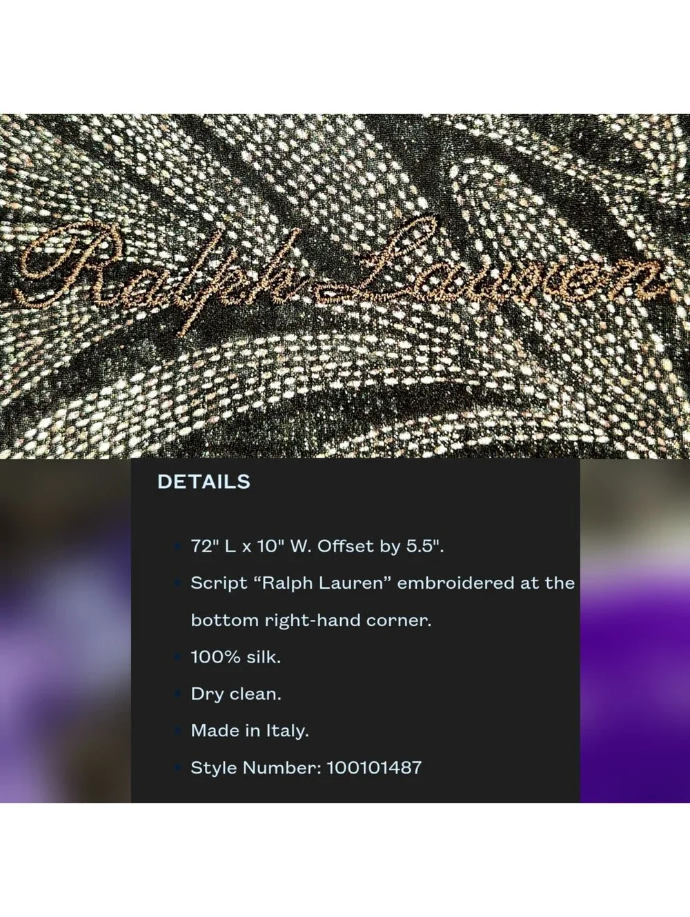 Ralph Lauren Purple Label Italy 100% Silk Foiled Crinkle Chiffon Wrap Scarf NEW